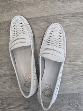 Vince Camuto White Woven Leather Penny Loafer